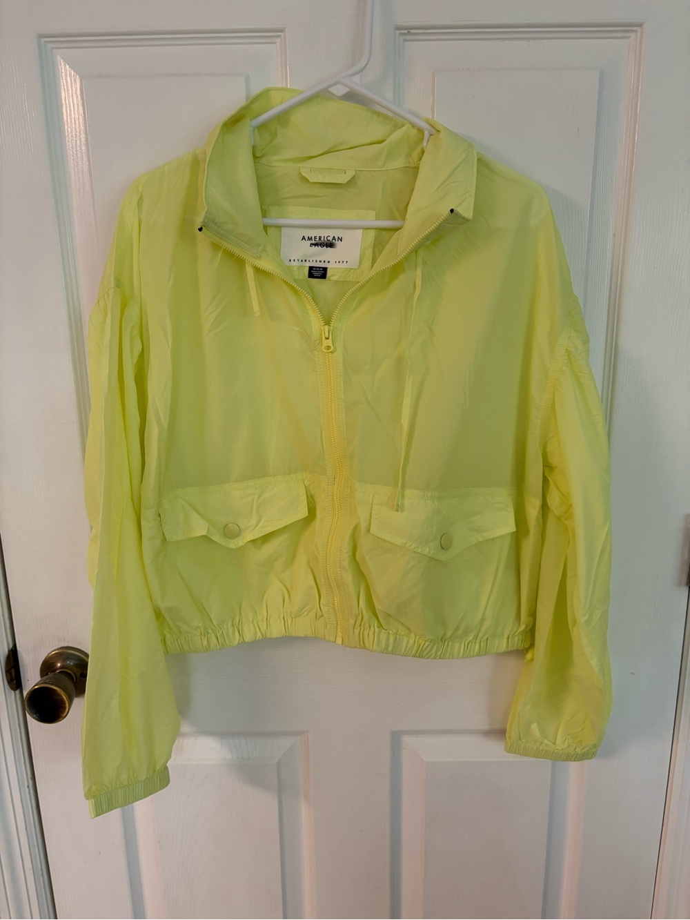 NEW American Eagle Neon Yellow Cropped Windbreaker Jacket
